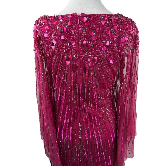 Adrianna Papell Embellished Rhinestones Kaftan Shift Dress Red Plum Size XS - Picture 6 of 16